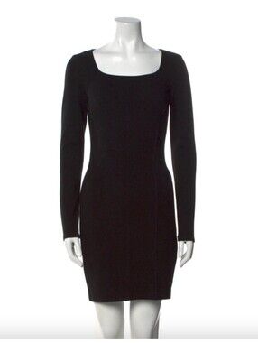 HELMUT LANG BLACK SQUARE NECK BODYCON DRESS SZ M